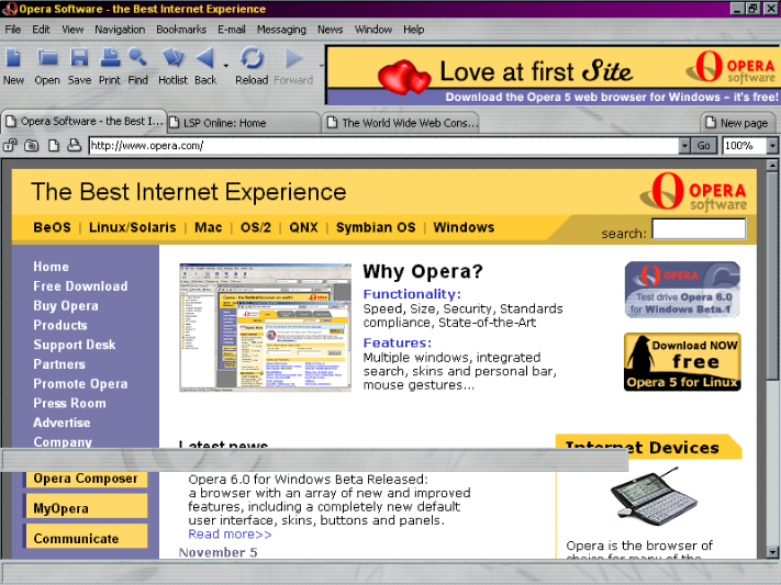 Screenshot of Opera 6.0 in SDI mode. 800 × 600 resolution.